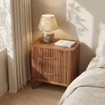 Wood Shah 2-Drawer Nightstand with Solid Wood Legs