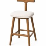 Wood Shah Teak Wood T-Back Bar Stool with Cushioned Seat