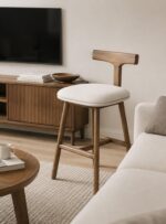 Wood Shah Teak Wood T-Back Bar Stool with Cushioned Seat - Image 4