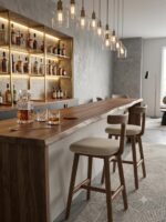 Wood Shah Teak Wood T-Back Bar Stool with Cushioned Seat - Image 5
