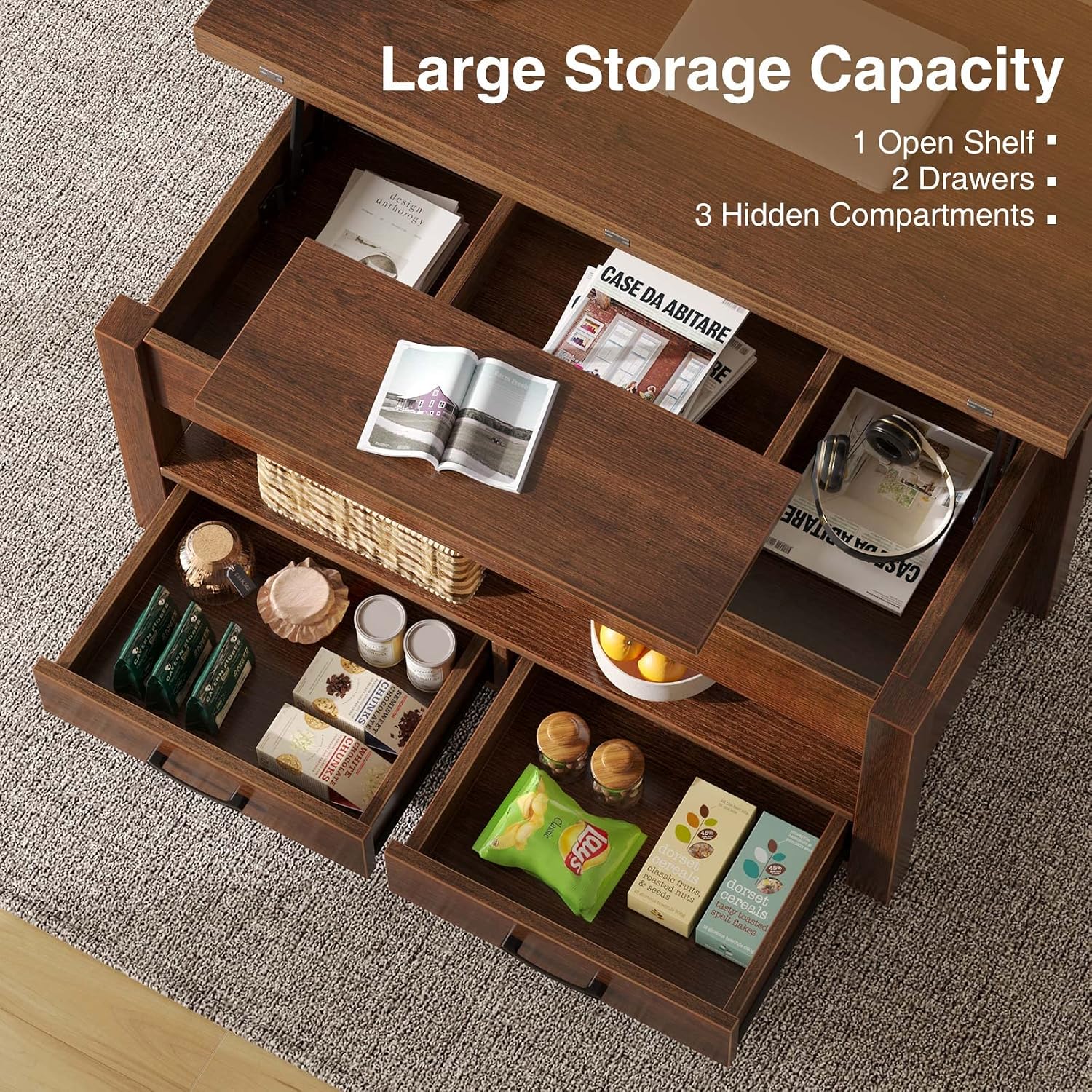91brQhWJ-JL._AC_SL1500_ Wood Shah Lift-Top Coffee Table with Storage – Convertible Dining Table - Image 1