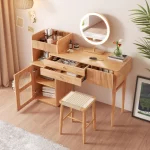 Wood Shah Vanity Set Makeup Table with 3 Drawers – Wooden Dressing Table - Image 12