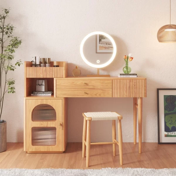 Wood Shah Vanity Set Makeup Table with 3 Drawers – Wooden Dressing Table
