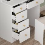 Wood Shah Modern Vanity Set With Lighted Mirror Make up Table for Girls,White - Image 5