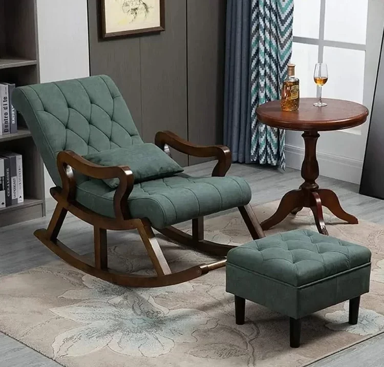 recliner-teak-wood-rocking-chair-with-footrest-green-chairs-793 Wood Shah Teak Wood Recliner Rocking Chair with Footrest - Image 1