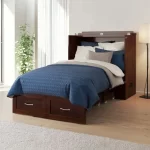 Wood Shah Queen Size Murphy Bed Chest with 6" Mattress, Storage & Built-in Charger