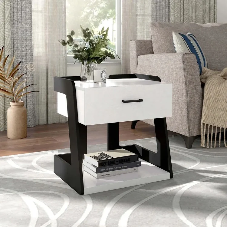 DH-BASIC-White-Single-drawer-End-Table-by-Denhour_1 Wood Shah Zykus Modern 1-Drawer Bedside Table - Image 1