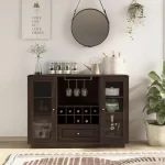 Wood Shah Rustic Espresso 6-Shelf Dining Buffet with Wine Rack