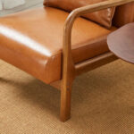 Wood Shah Pikker Mid-Century Modern PU Leather Accent Chair with Pillow - Image 3
