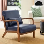 Wood Shah Pikker Mid-Century Modern PU Leather Accent Chair with Pillow - Image 12