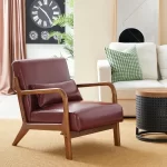 Wood Shah Pikker Mid-Century Modern PU Leather Accent Chair with Pillow - Image 13