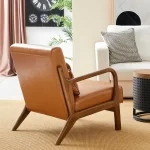Wood Shah Pikker Mid-Century Modern PU Leather Accent Chair with Pillow - Image 5