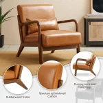 Wood Shah Pikker Mid-Century Modern PU Leather Accent Chair with Pillow - Image 6
