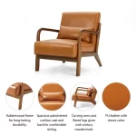 Wood Shah Pikker Mid-Century Modern PU Leather Accent Chair with Pillow - Image 7