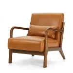 Wood Shah Pikker Mid-Century Modern PU Leather Accent Chair with Pillow - Image 8
