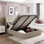 Wood Shah Queen Size Upholstered Platform Bed with Hydraulic Storage
