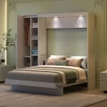 Wood Shah Murphy Bed Foldable Wall Bed with Shelves, Wardrobe & LED Lights - Image 3