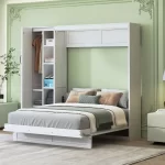 Wood Shah Murphy Bed Foldable Wall Bed with Shelves, Wardrobe & LED Lights - Image 4
