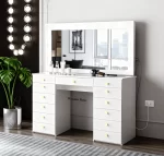 Wood Shah Looks Vanity Dressing Table with Mirror & Lights – 13 Storage Drawers