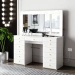 Wood Shah Looks Vanity Dressing Table with Mirror & Lights – 13 Storage Drawers