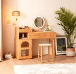Wood Shah Denesha Wooden Vanity Dressing Table with Mirror & Stool